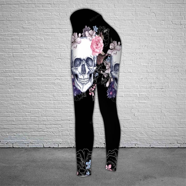 the skull with floral all over printed legging