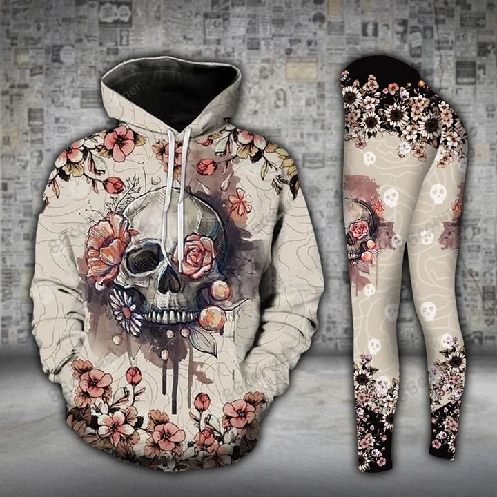 the skull with flower all over printed shirt 2