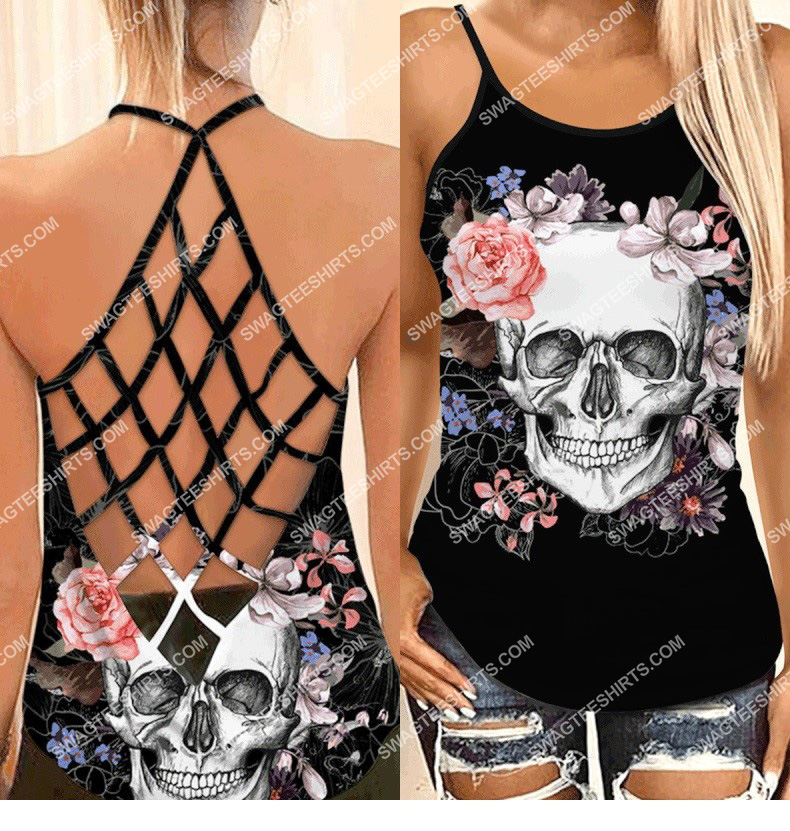 the skull with flower all over printed strappy back tank top 1 - Copy (2)