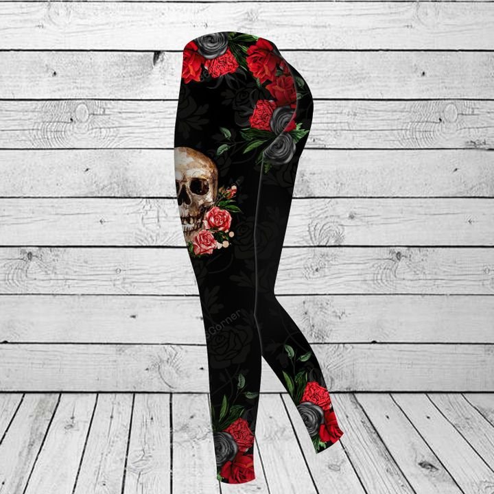 the skull with rose flower all over printed legging