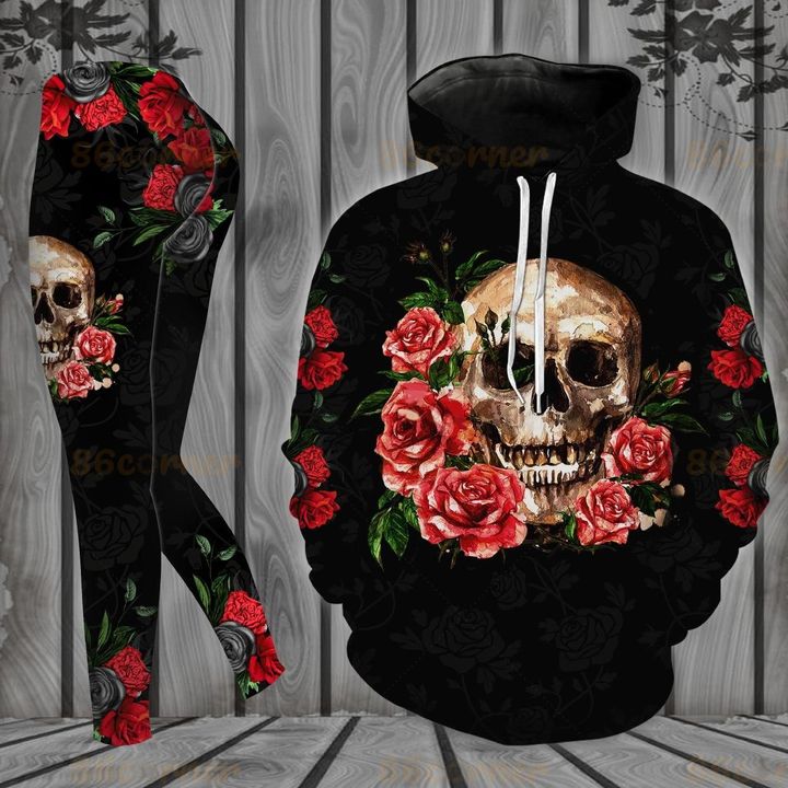 the skull with rose flower all over printed shirt 2