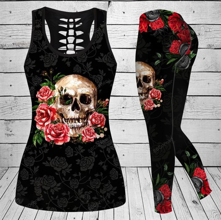 the skull with rose flower all over printed shirt 3