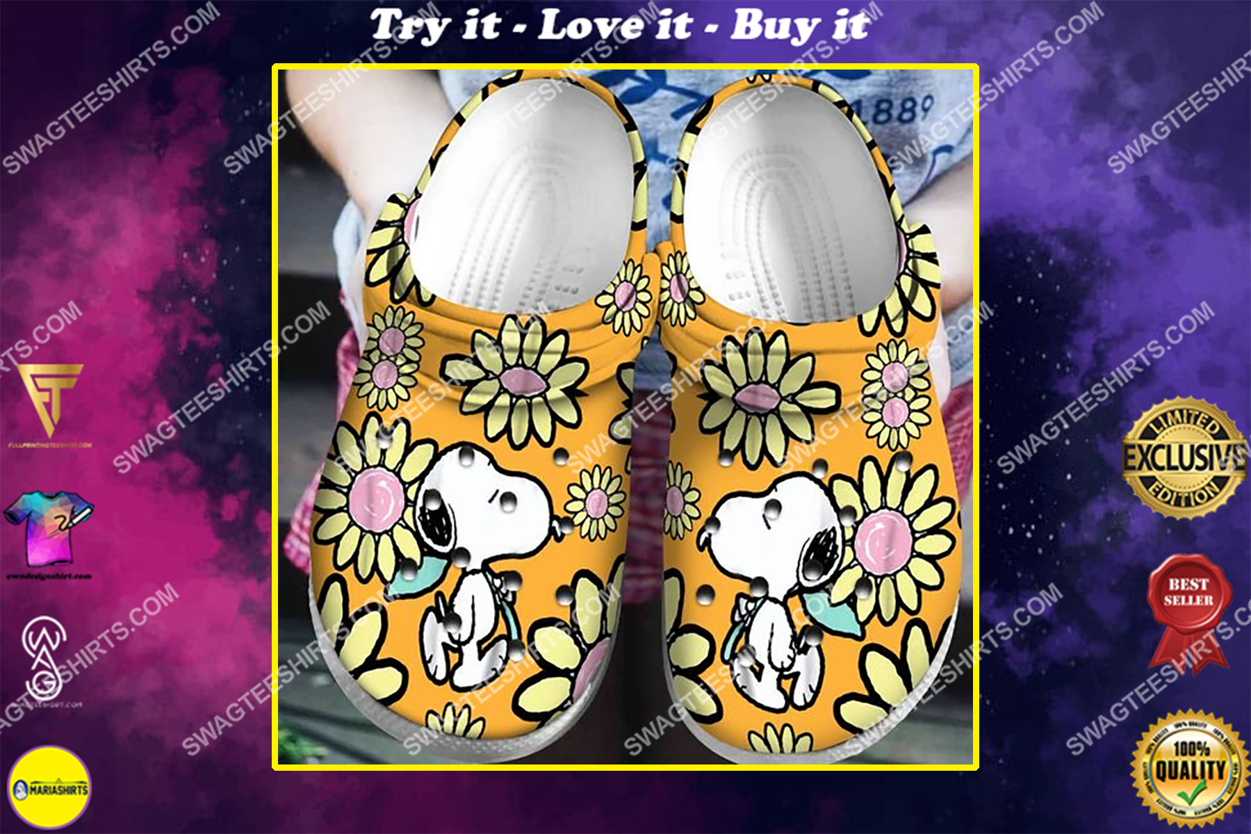 the snoopy flower all over printed crocs crocband clog