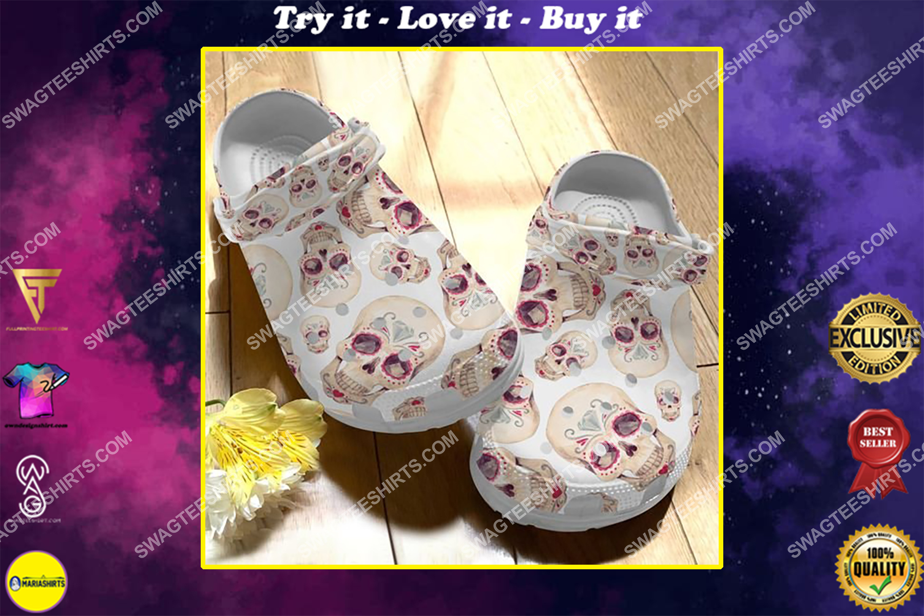 the sugar skull floral all over printed crocs