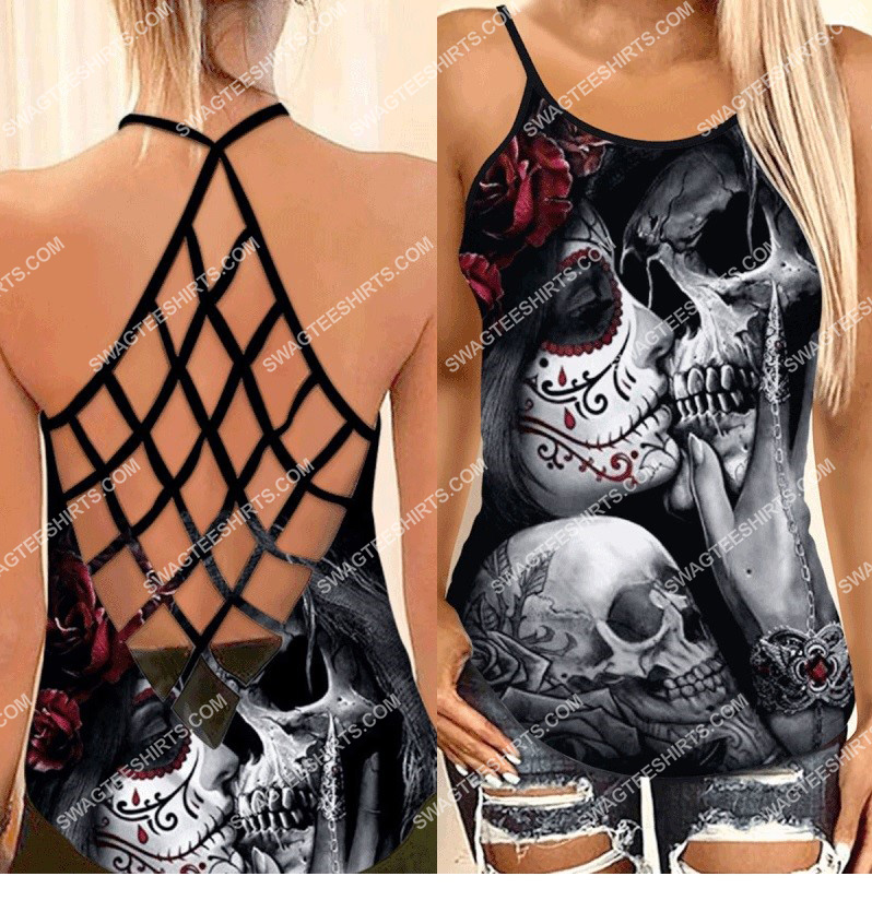 the sugar skull girl all over printed strappy back tank top 1 - Copy (2)