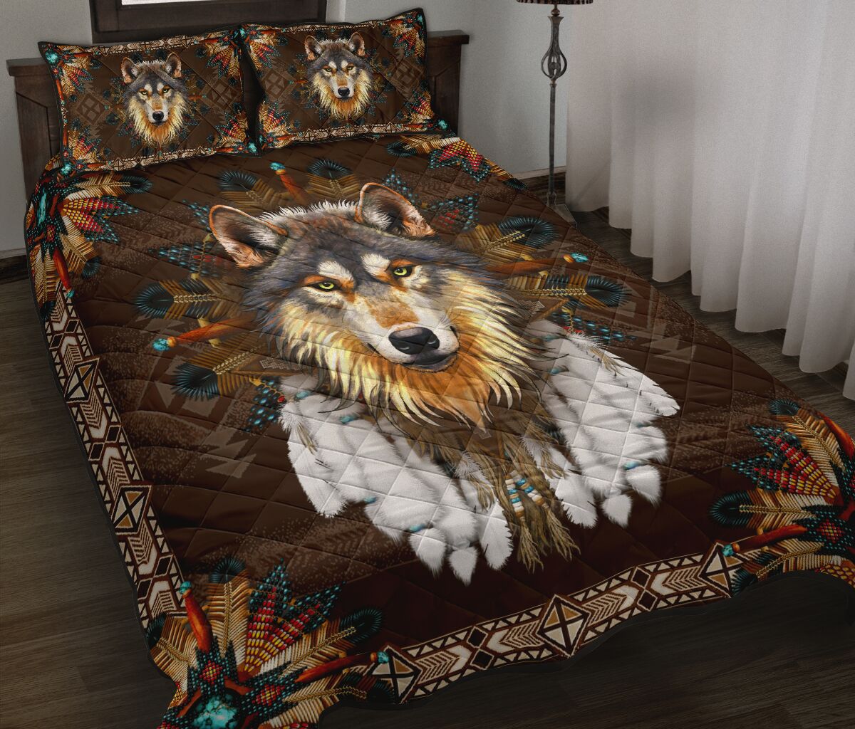 the wolf american native full over print quilt 2