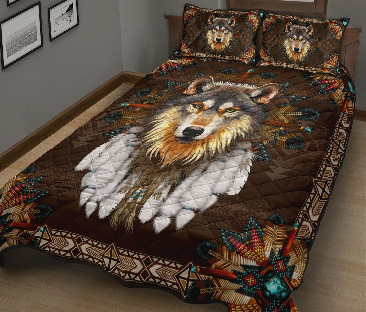 the wolf american native full over print quilt 3
