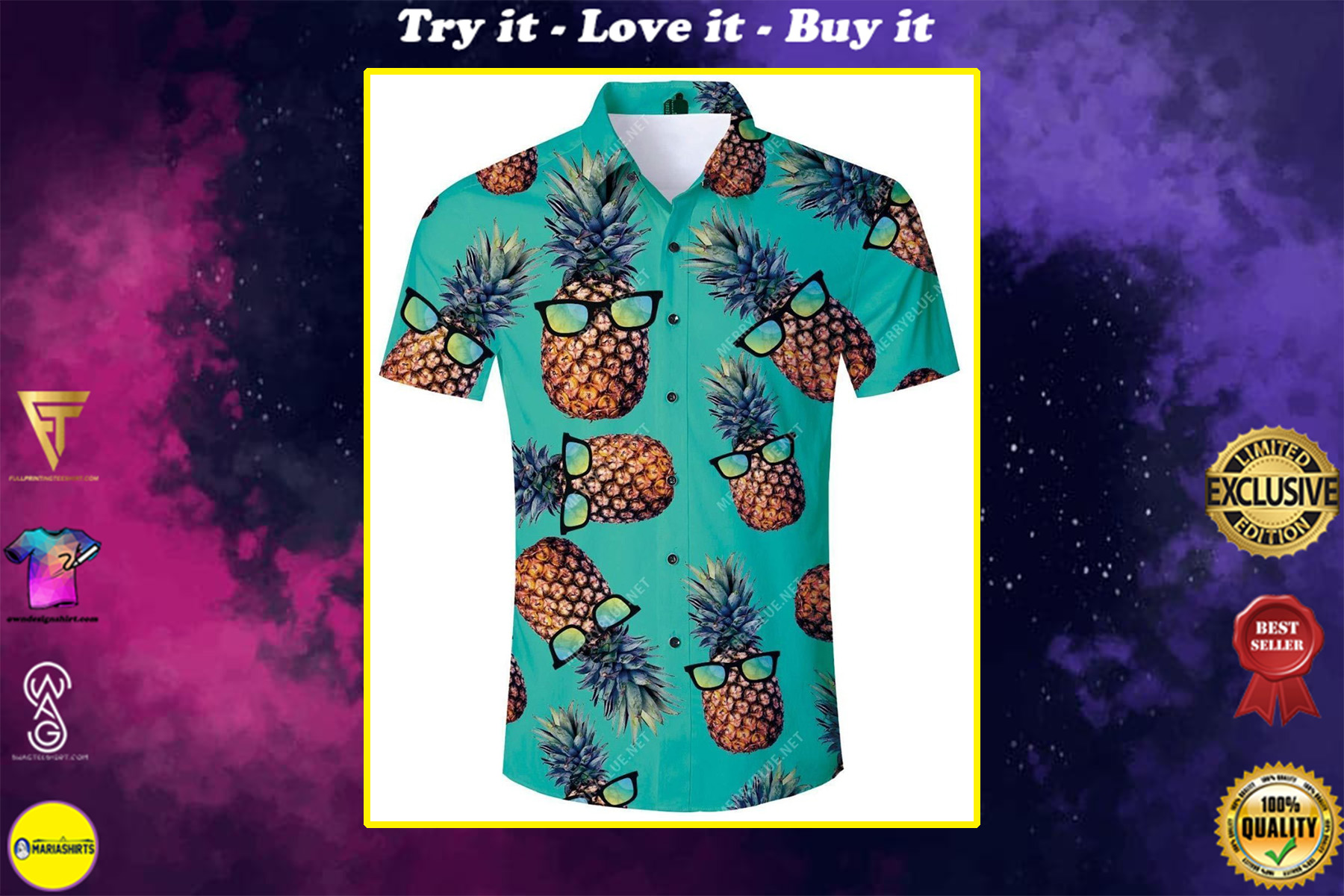 tropical summer pineapple all over printed hawaiian shirt