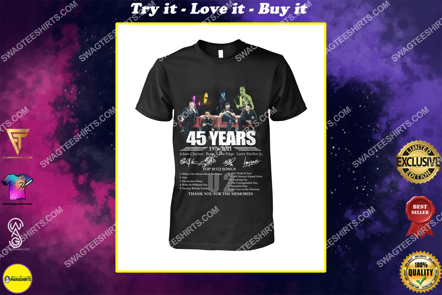 u2 band 45 years thank you for memories signatures shirt