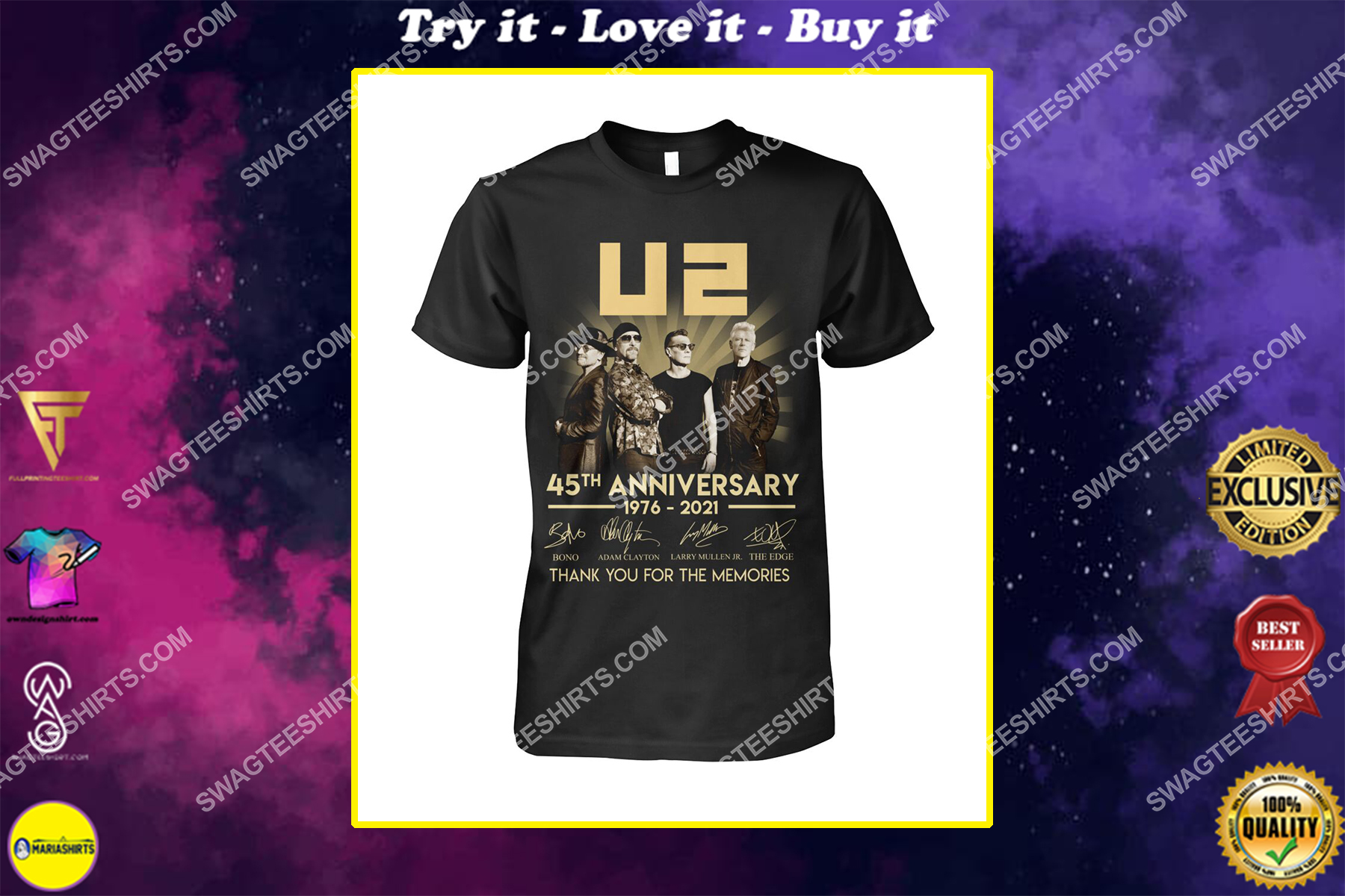 u2 music band 45th anniversary thank you for memories signatures shirt