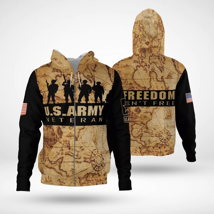 united states army veteran world map full printing zip hoodie