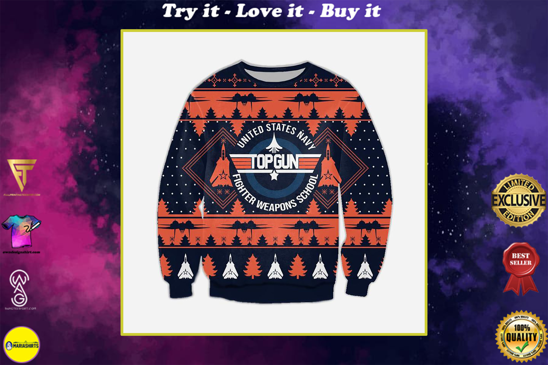 united states navy fighter weapons school top gun ugly christmas sweater