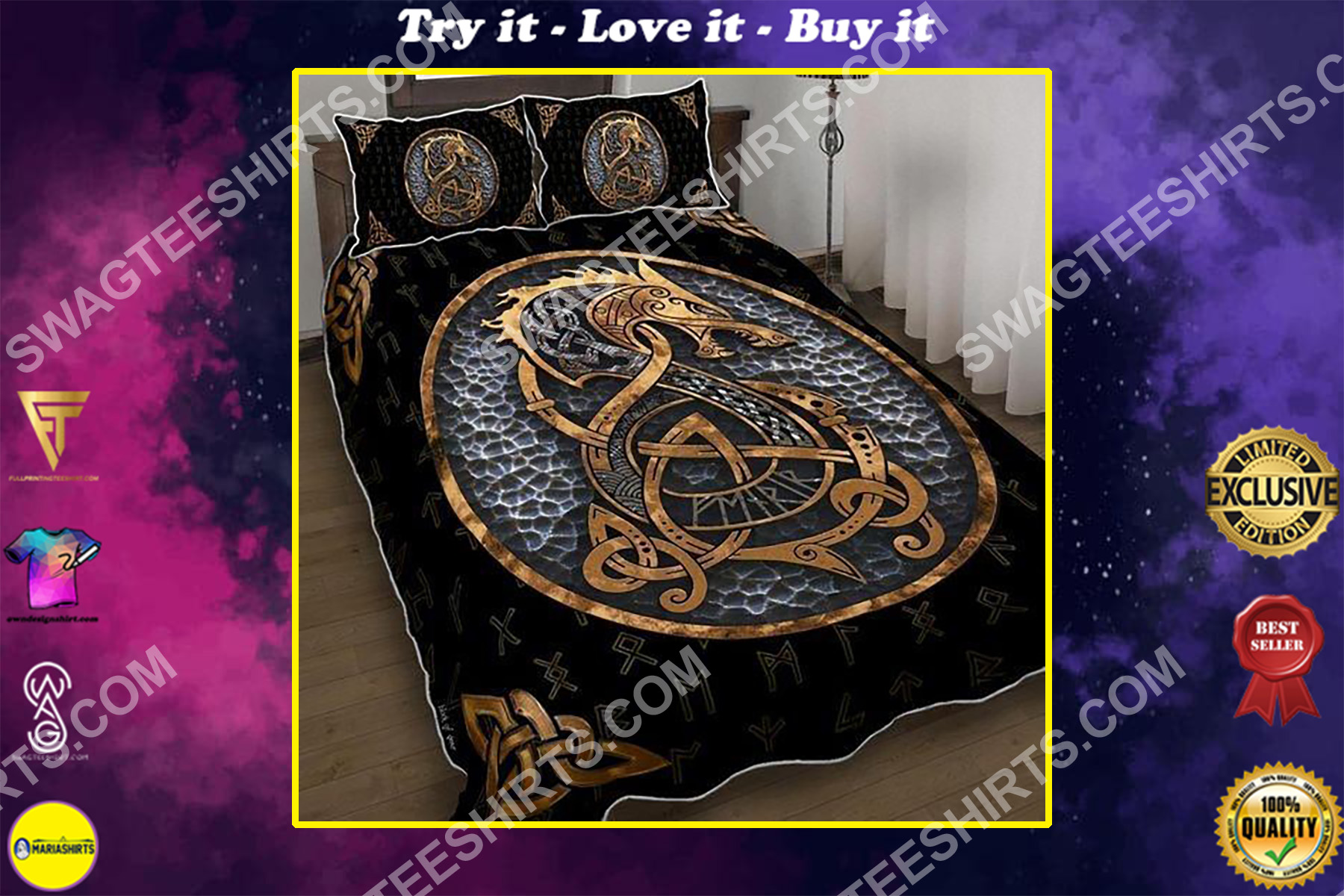 viking dragon all over printed bedding set
