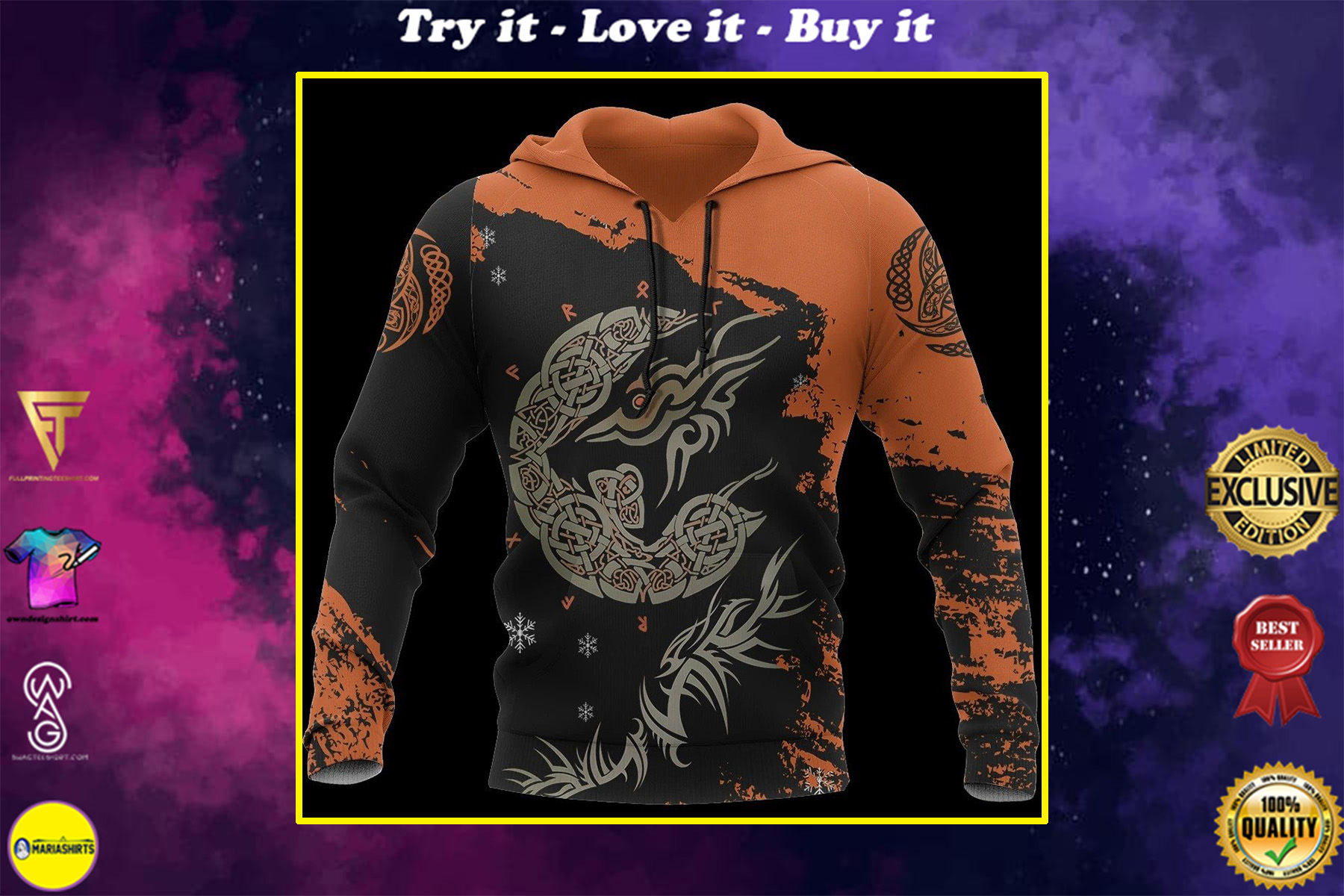 viking fenrir wolf on fire all over printed shirt