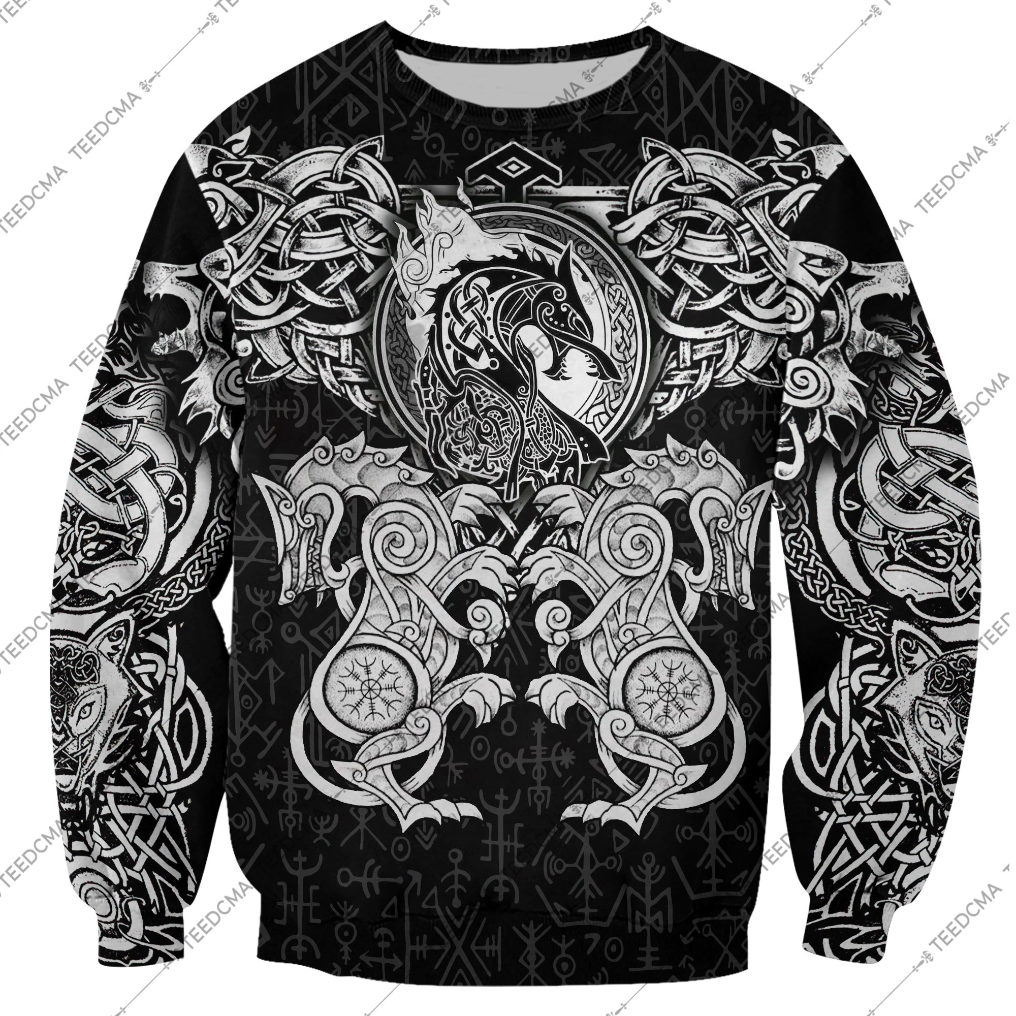 viking fenrir wolf tattoo all over printed sweatshirt