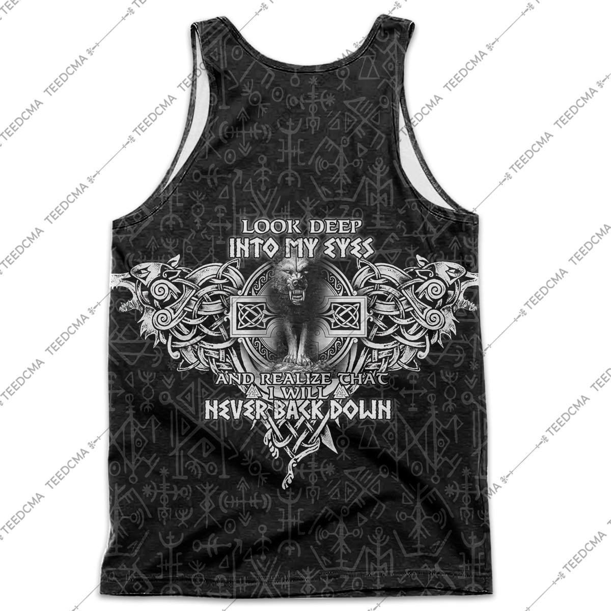 viking fenrir wolf tattoo all over printed tank top - back