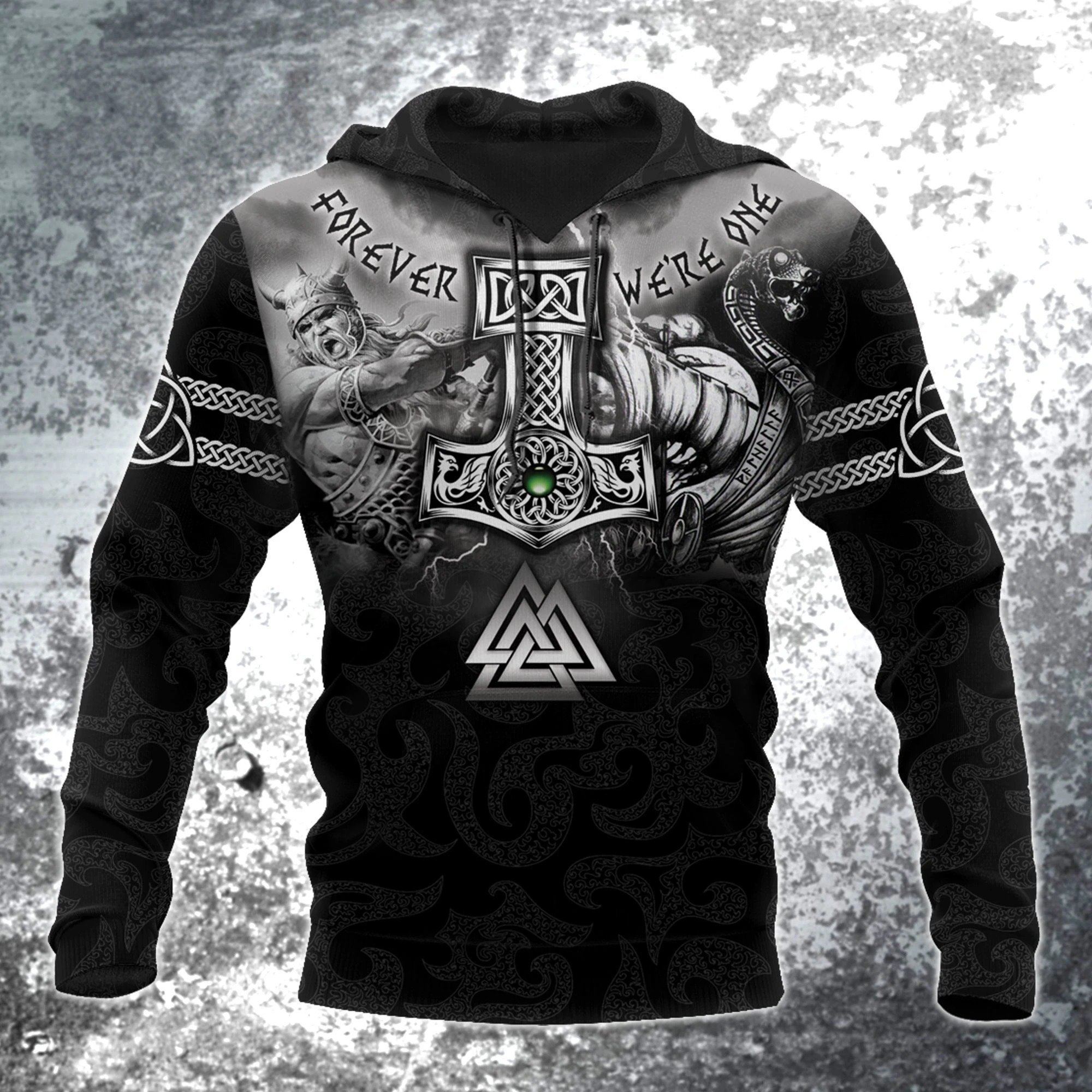 viking hammer of thor all over printed hoodie