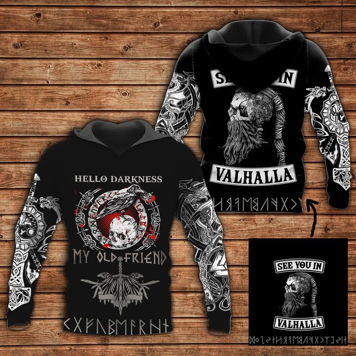 viking hello darkness my old friend all over printed hoodie