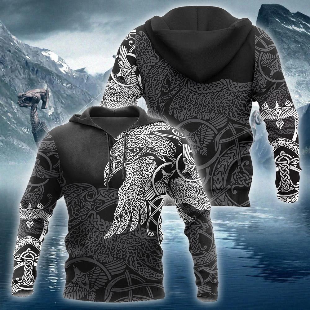 viking munin raven tattoo all over printed hoodie