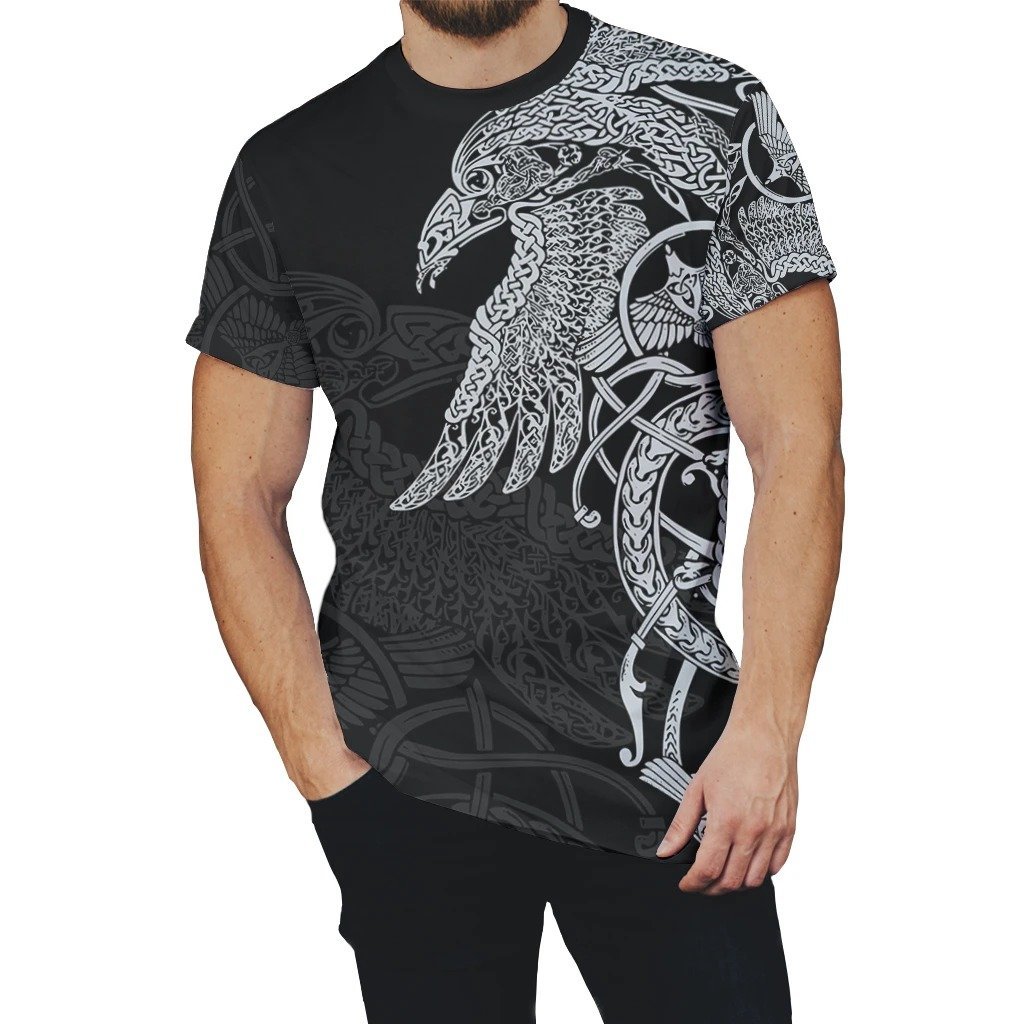 viking munin raven tattoo all over printed tshirt