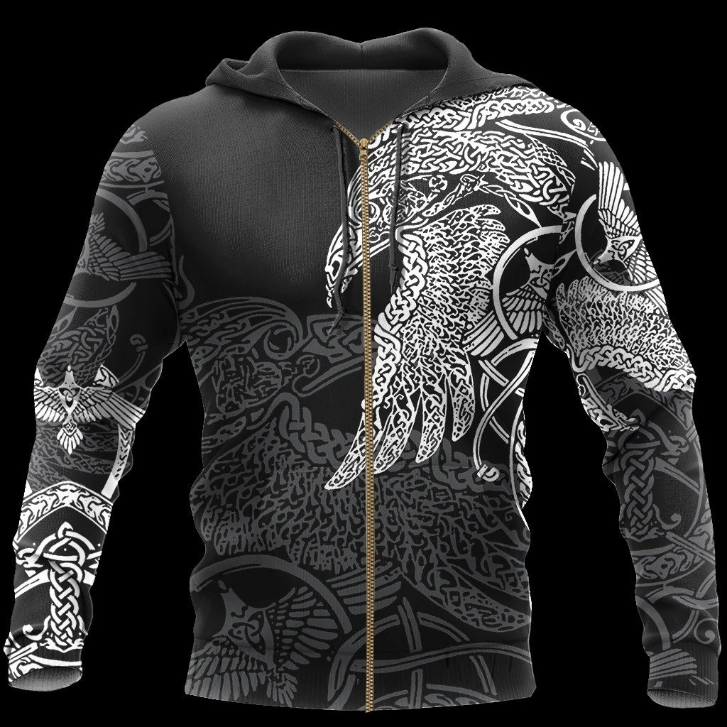 viking munin raven tattoo all over printed zip hoodie