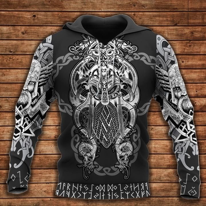 viking odin tatoo all over printed hoodie