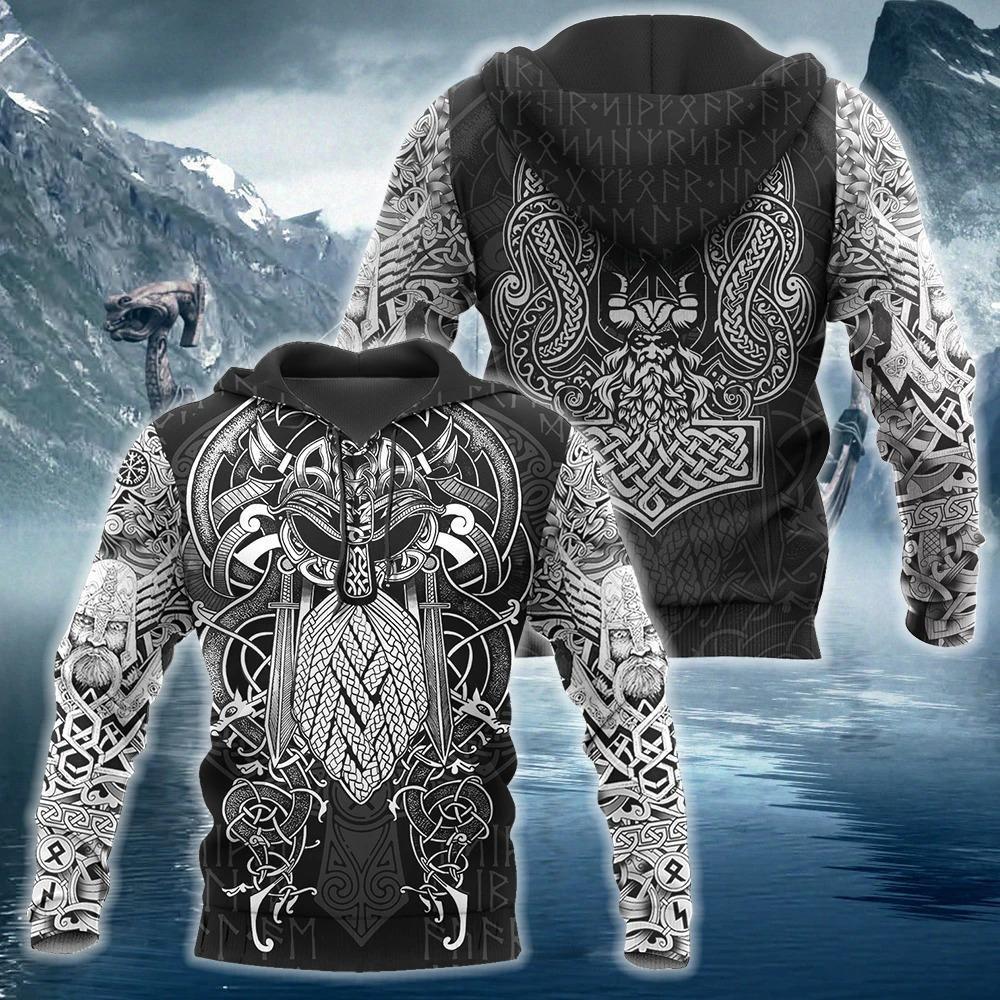 viking odin valhalla all over printed hoodie