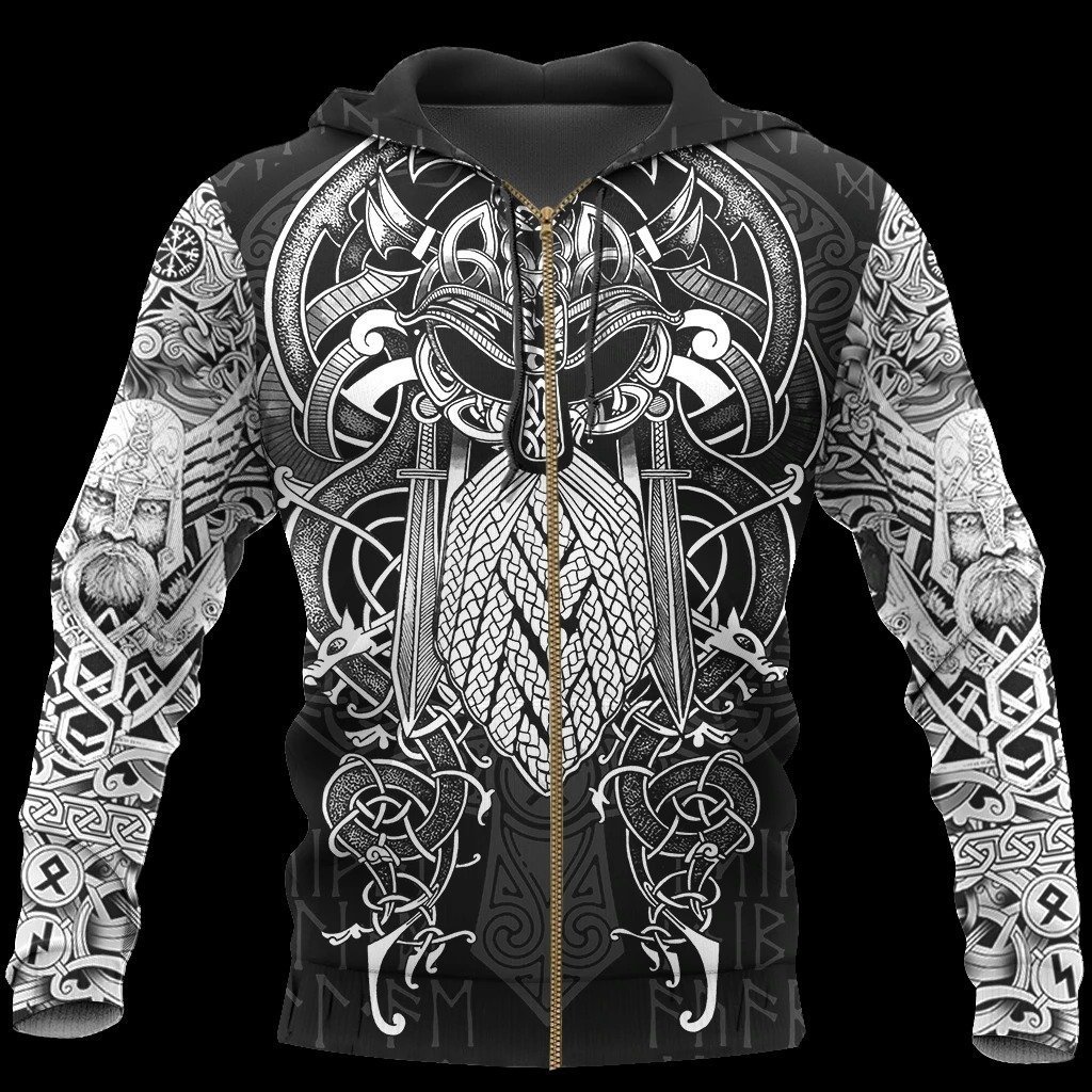 viking odin valhalla all over printed zip hoodie