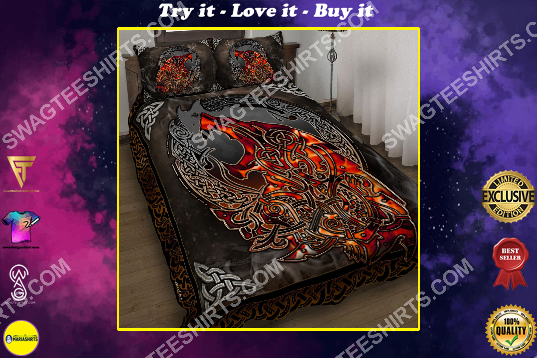 viking on fire all over printed bedding set