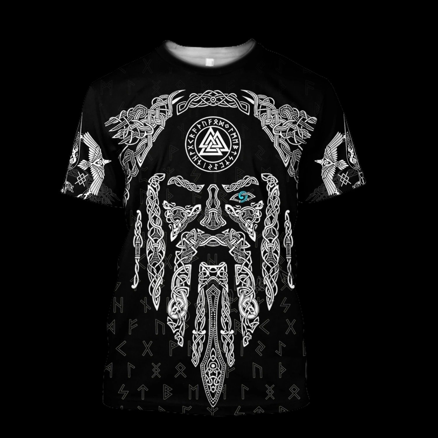 viking raven and odin all over printed tshirt
