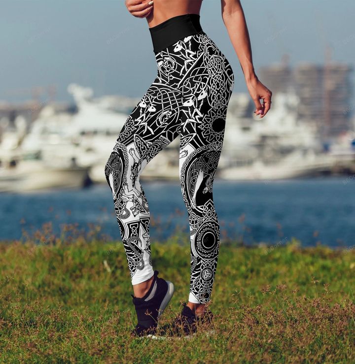viking spirit warrior and wolf all over printed legging