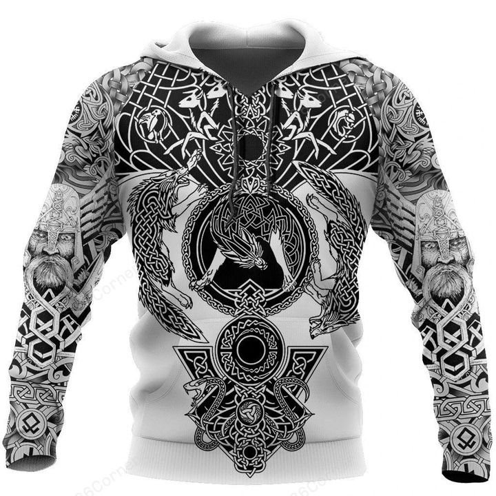 viking spirit warrior and wolf all over printed shirt 1