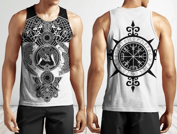 viking spirit warrior and wolf all over printed tank top