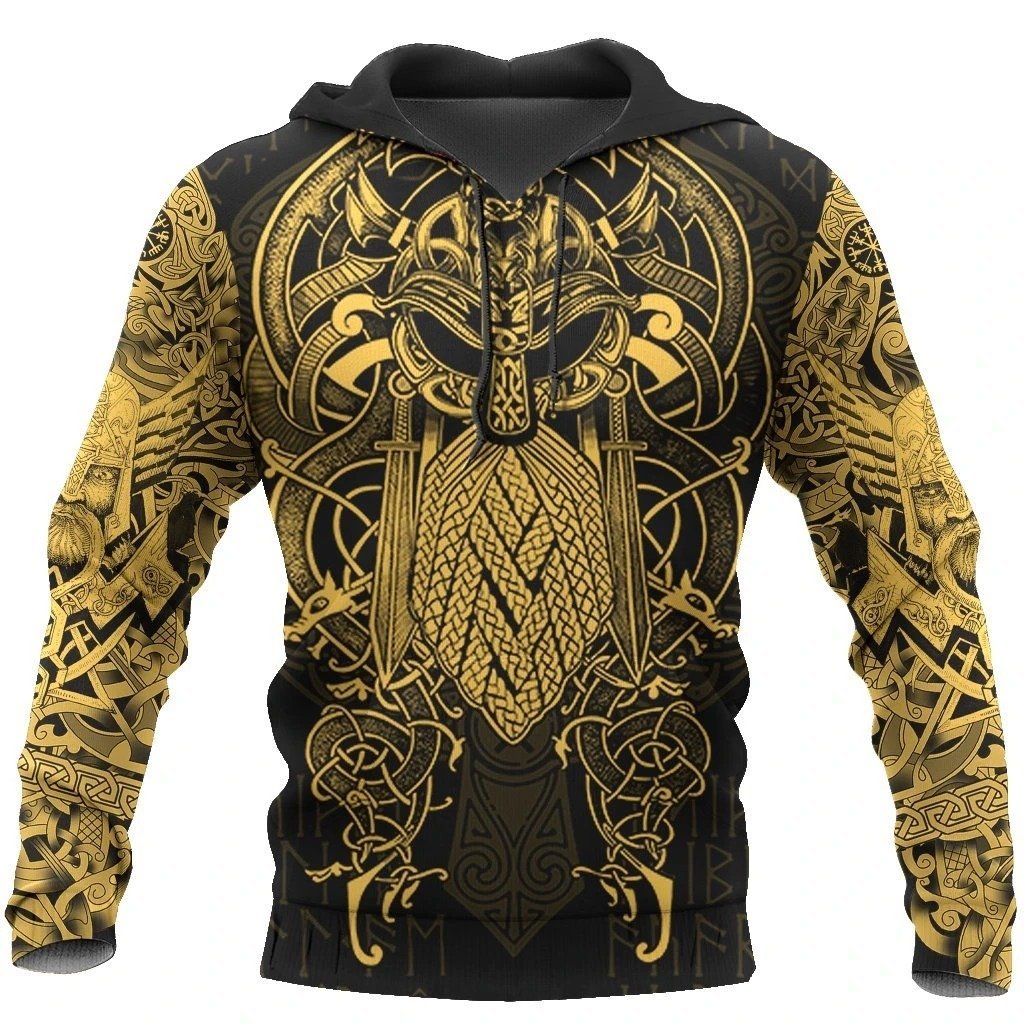 viking the raven yellow of odin tattoo all over printed hoodie 1