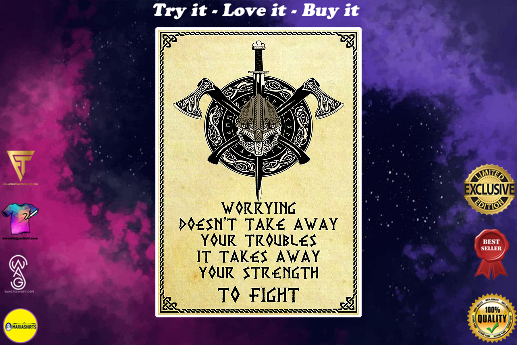 viking worrying doesnt take away your troubles it takes away your strength to fight poster