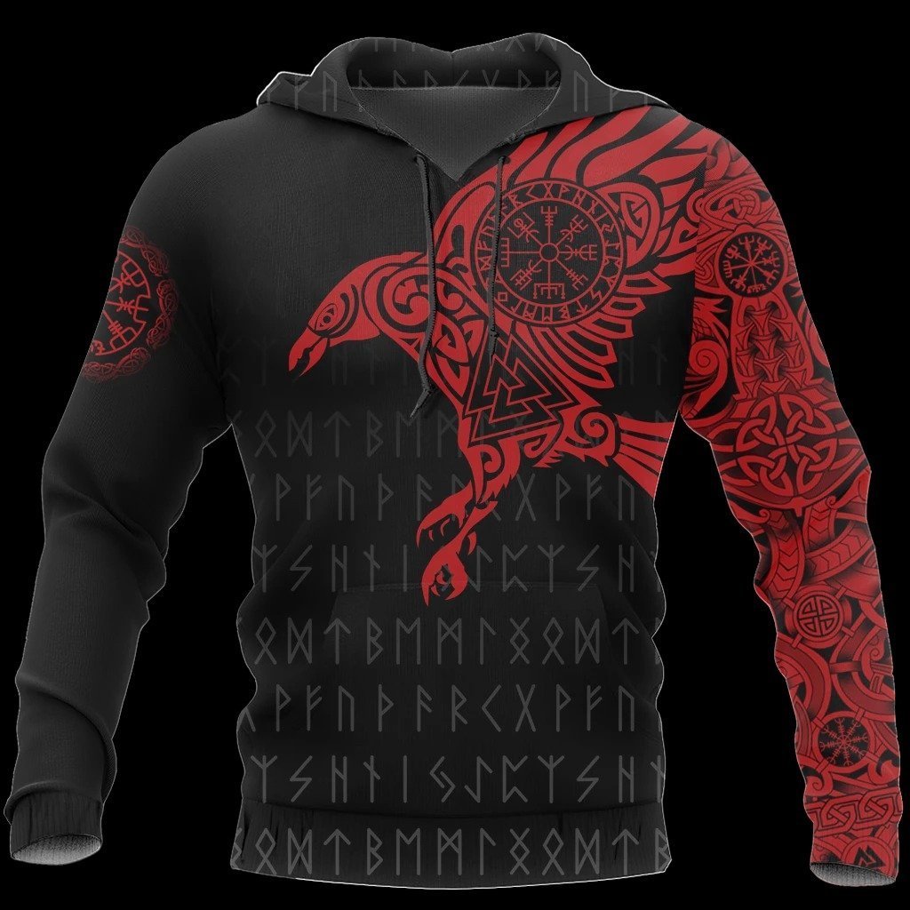 vikings the raven of odin tattoo red all over printed hoodie 1