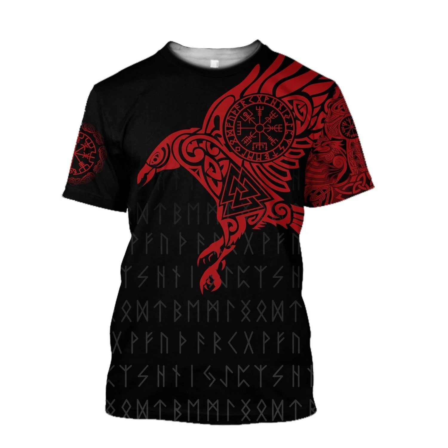 vikings the raven of odin tattoo red all over printed tshirt