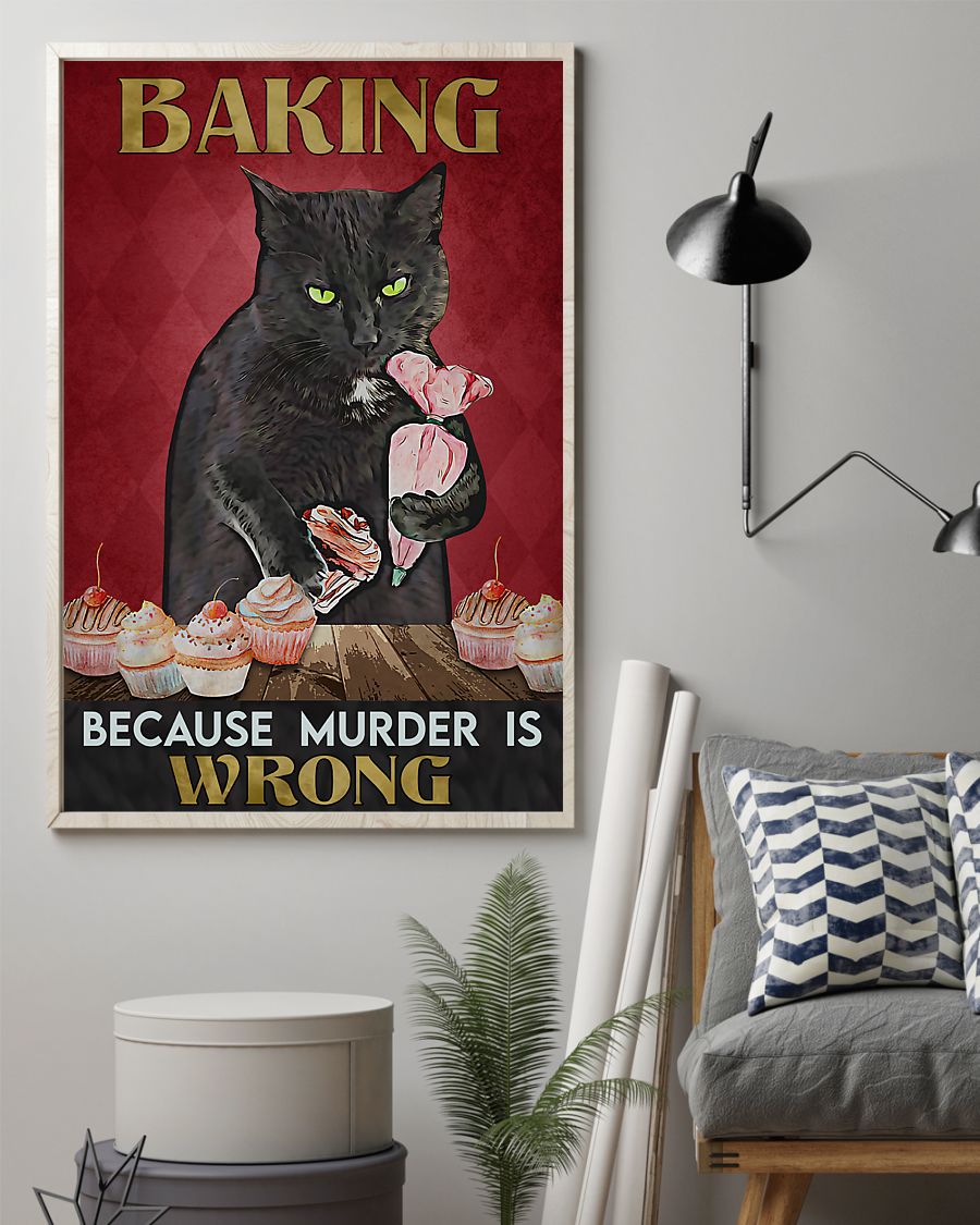 vintage baking because murder is wrong black cat poster 3