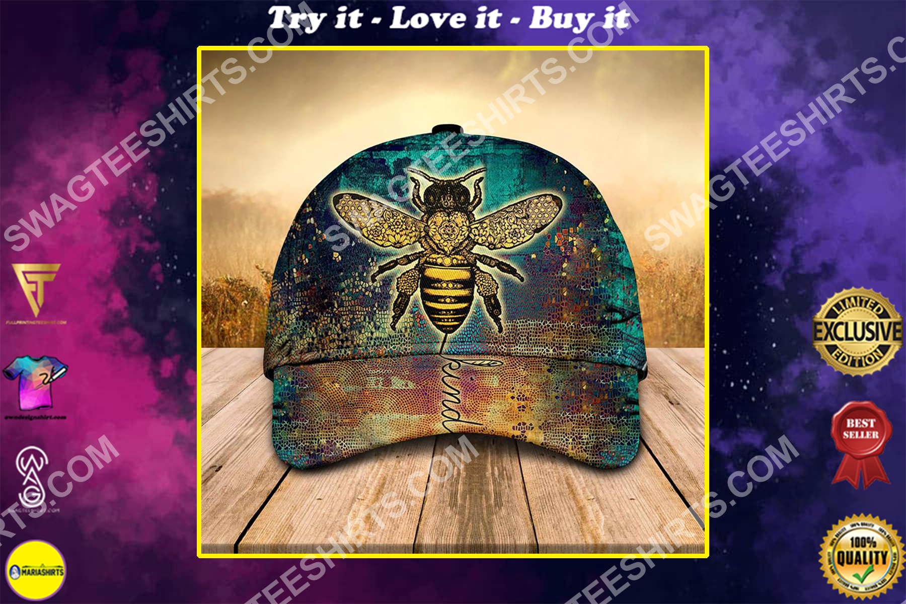 vintage bee kind all over printed classic cap