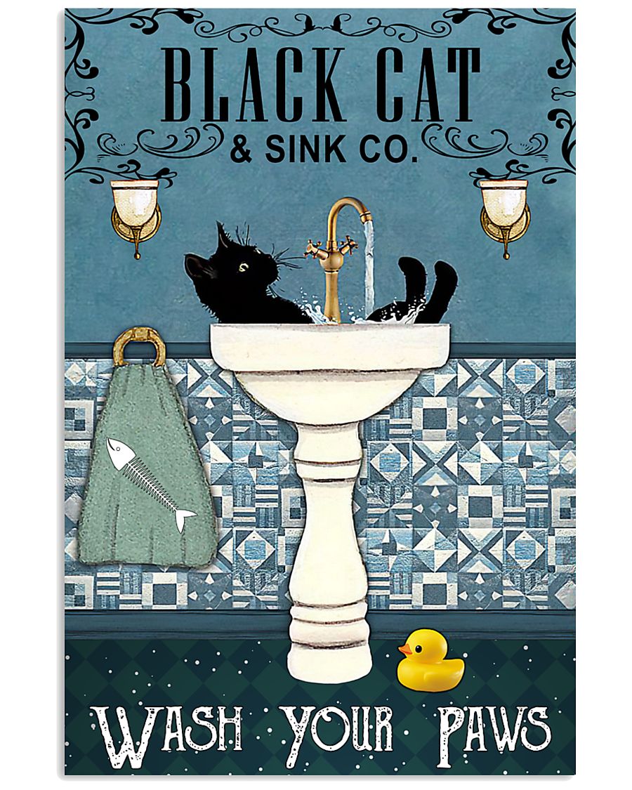 vintage black cat and sink co wash your paws poster 2