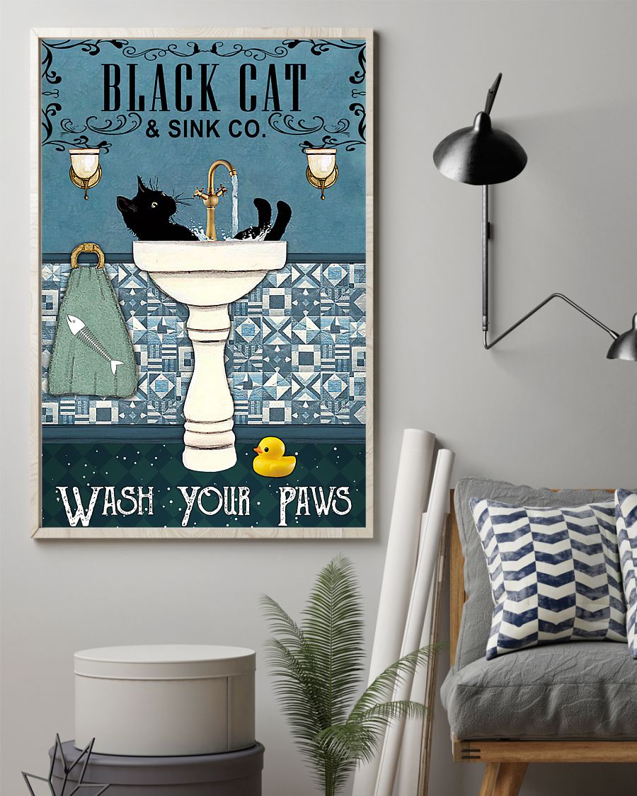 vintage black cat and sink co wash your paws poster 3