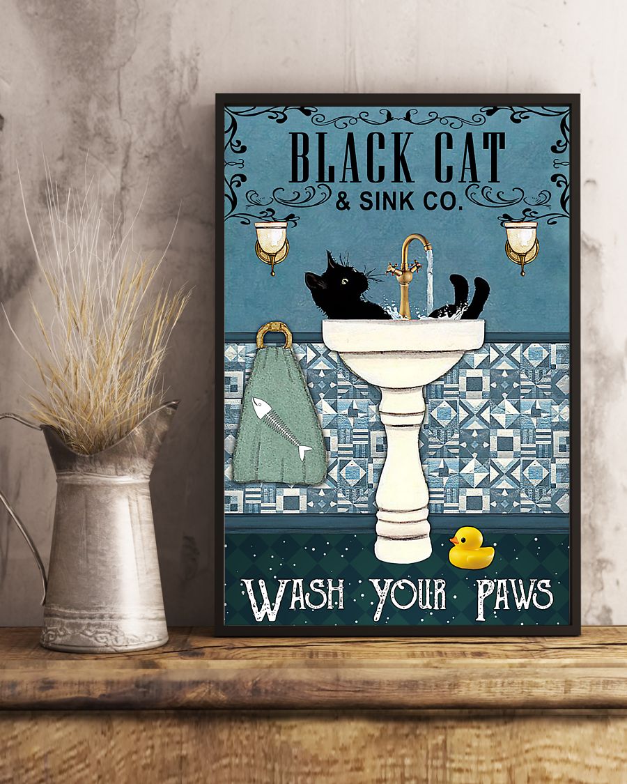 vintage black cat and sink co wash your paws poster 4