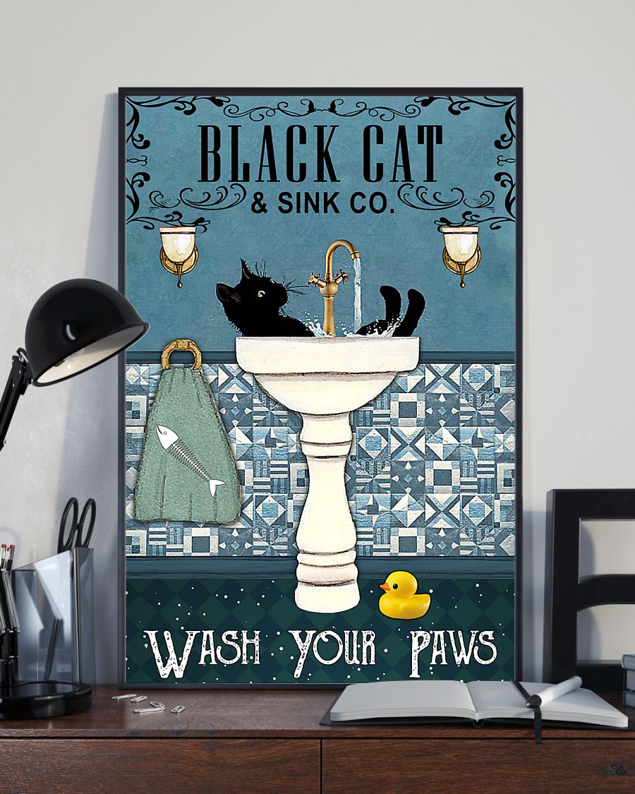 vintage black cat and sink co wash your paws poster 5