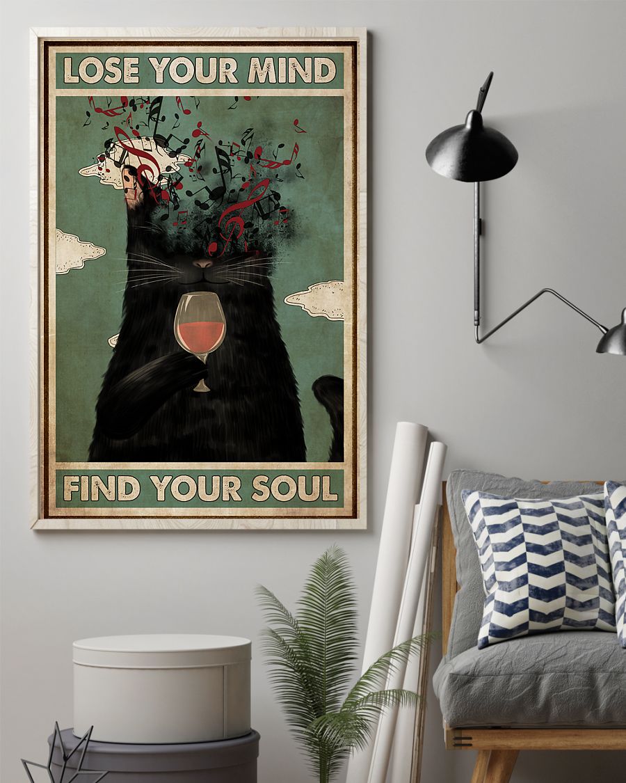 vintage black cat lose your mind find your soul poster 3