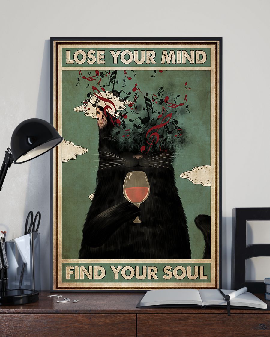 vintage black cat lose your mind find your soul poster 5