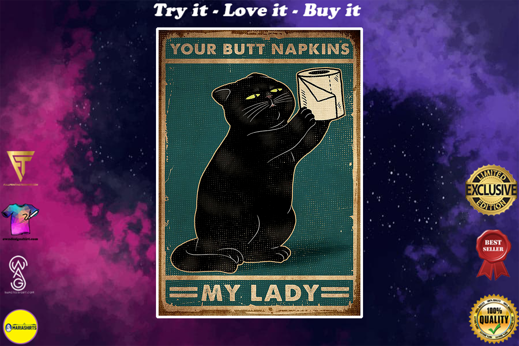 vintage black cat your butt napkins my lady poster