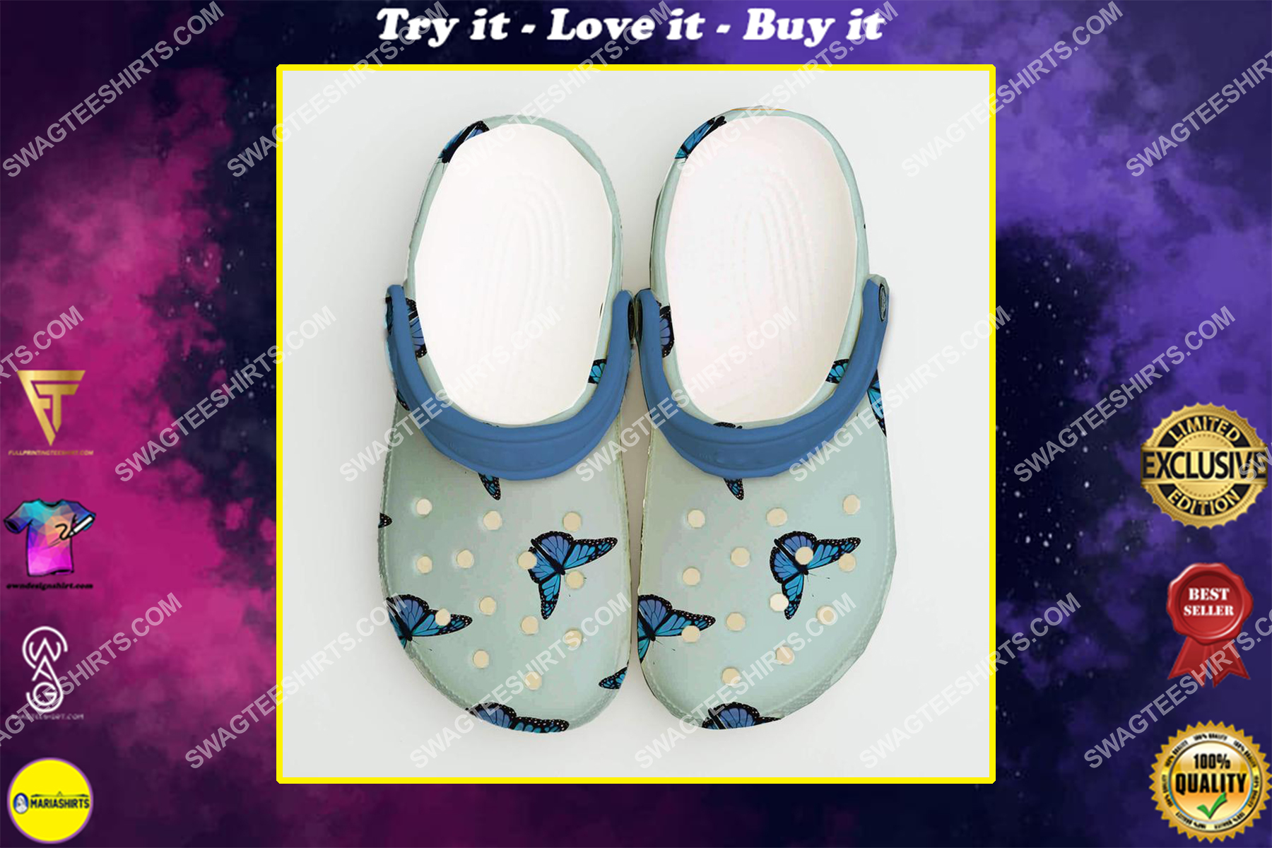 vintage butterfly blue all over printed crocs