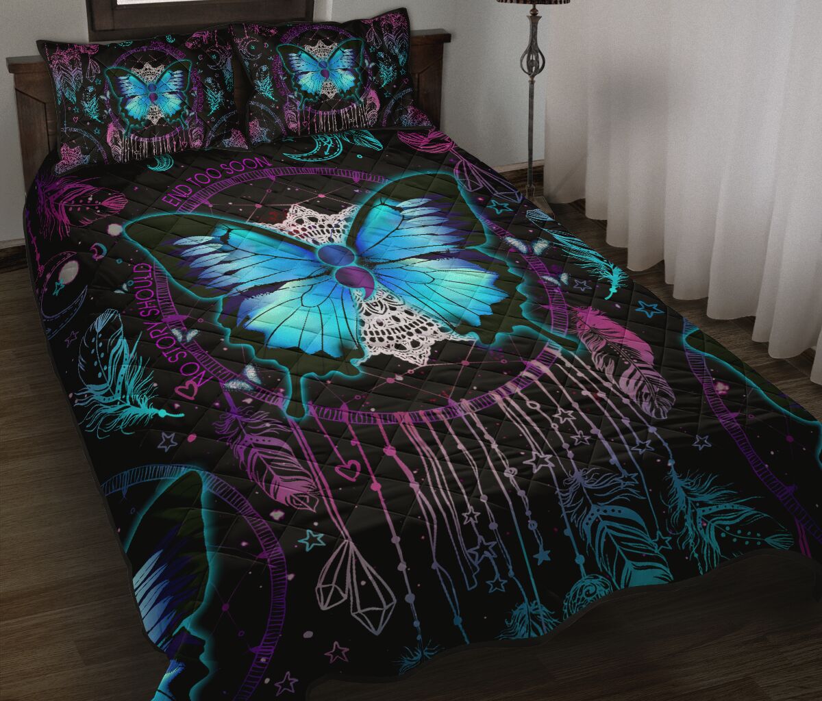 vintage butterfly night full over print quilt 2
