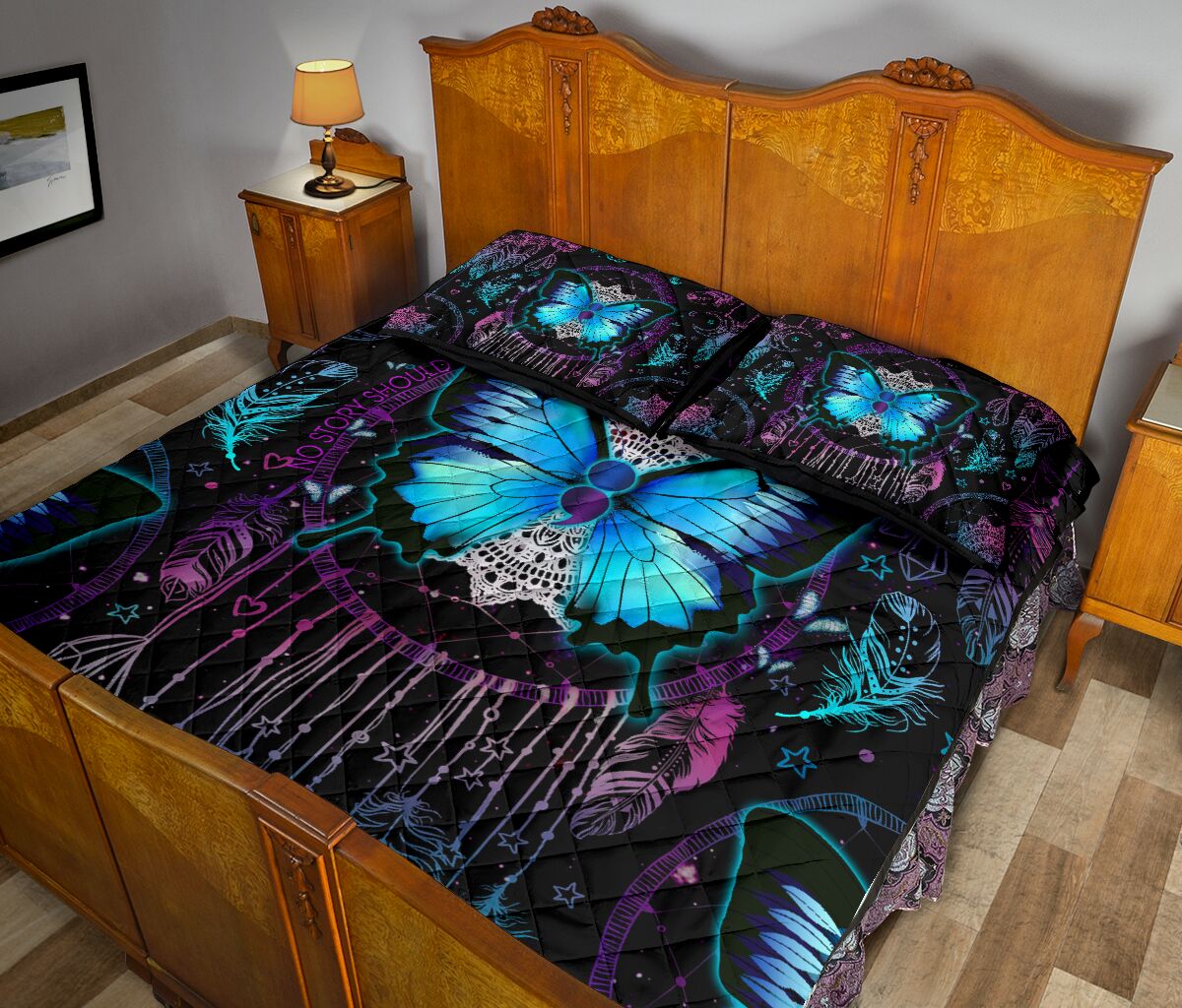 vintage butterfly night full over print quilt 5