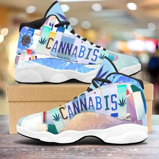 vintage cannabis license plate all over printed air jordan 13 sneakers 3